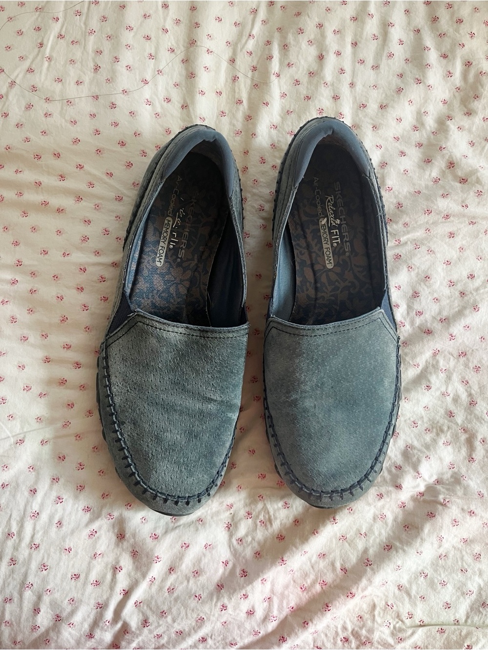 Skechers Women's Suede Slip-On Loafers in Slate Blue